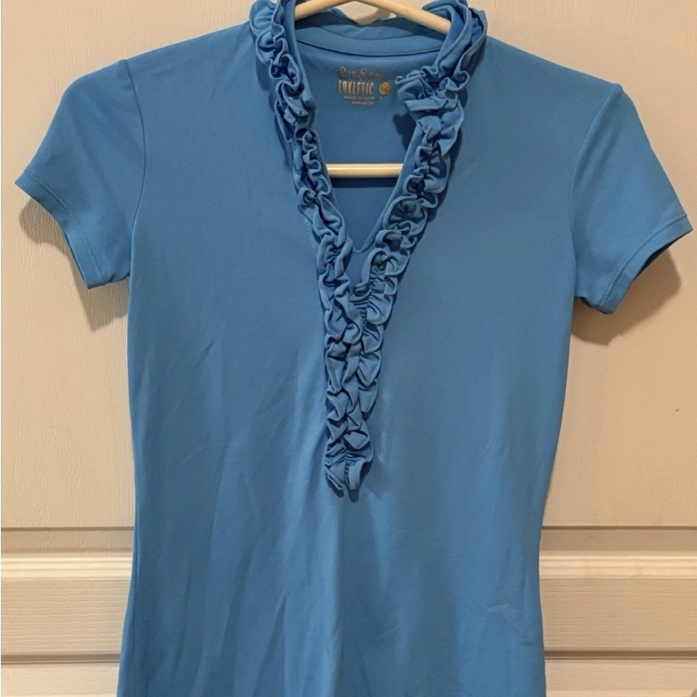 Lily Pulitzer Blue Ruffled V-Neck Top